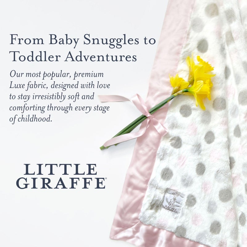 Little Giraffe Luxe Baby Blanket â€“ 29x35â€ Satin Trim, Dot Pink | Ultra-Soft, Hypoallergenic Stroller & Nursery Blanket | Perfect for Newborns & Toddlers - Image 2